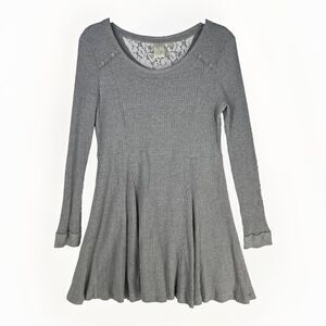 E by Eloise Dress Size L Chiara Thermal Knit Ribbed Long Sleeve Gray Lace
